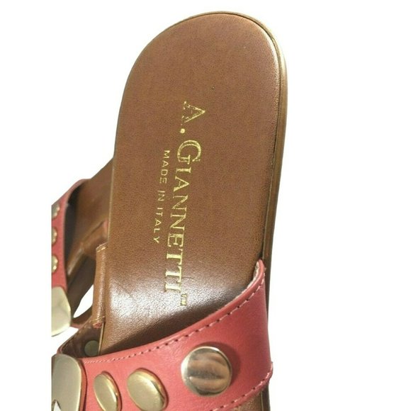 A Giannetti Womens Italian Size 9 Wedge Heels Coral Brown Pink Gold Slip On Sand - Picture 2 of 11